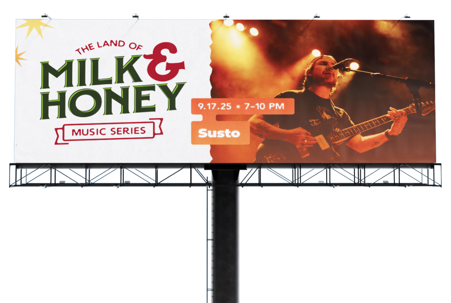 Milk & Honey Music Series billboard designed by Moxie Creative