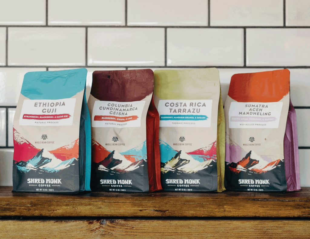 Shred Monk Coffee bag packaging designs by Moxie Creative
