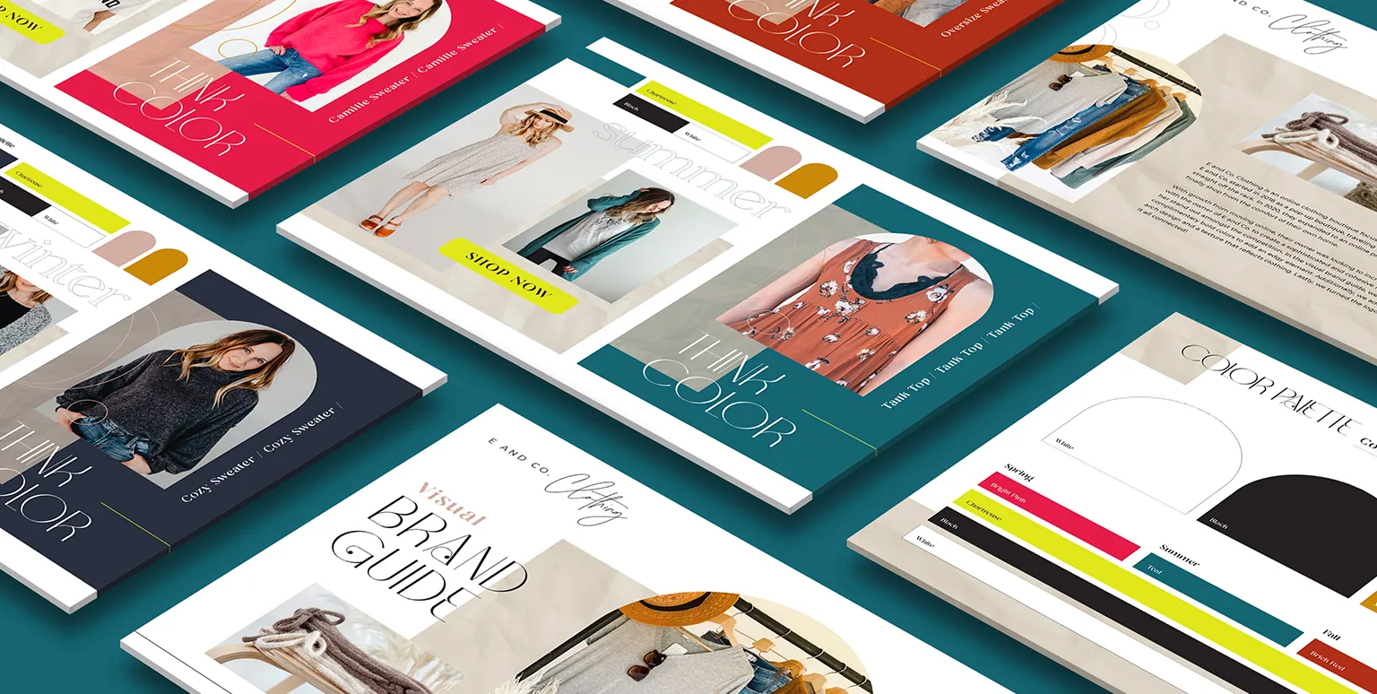 Brand guidelines and print pieces designed by Moxie Creative